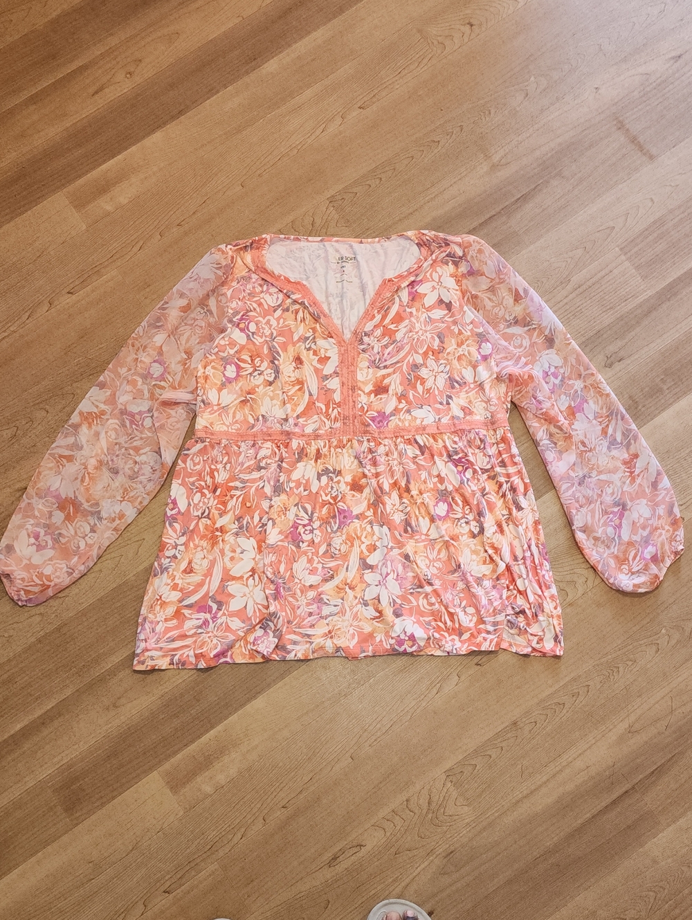 torrid Floral Peasant Tunic in Pink and Peach